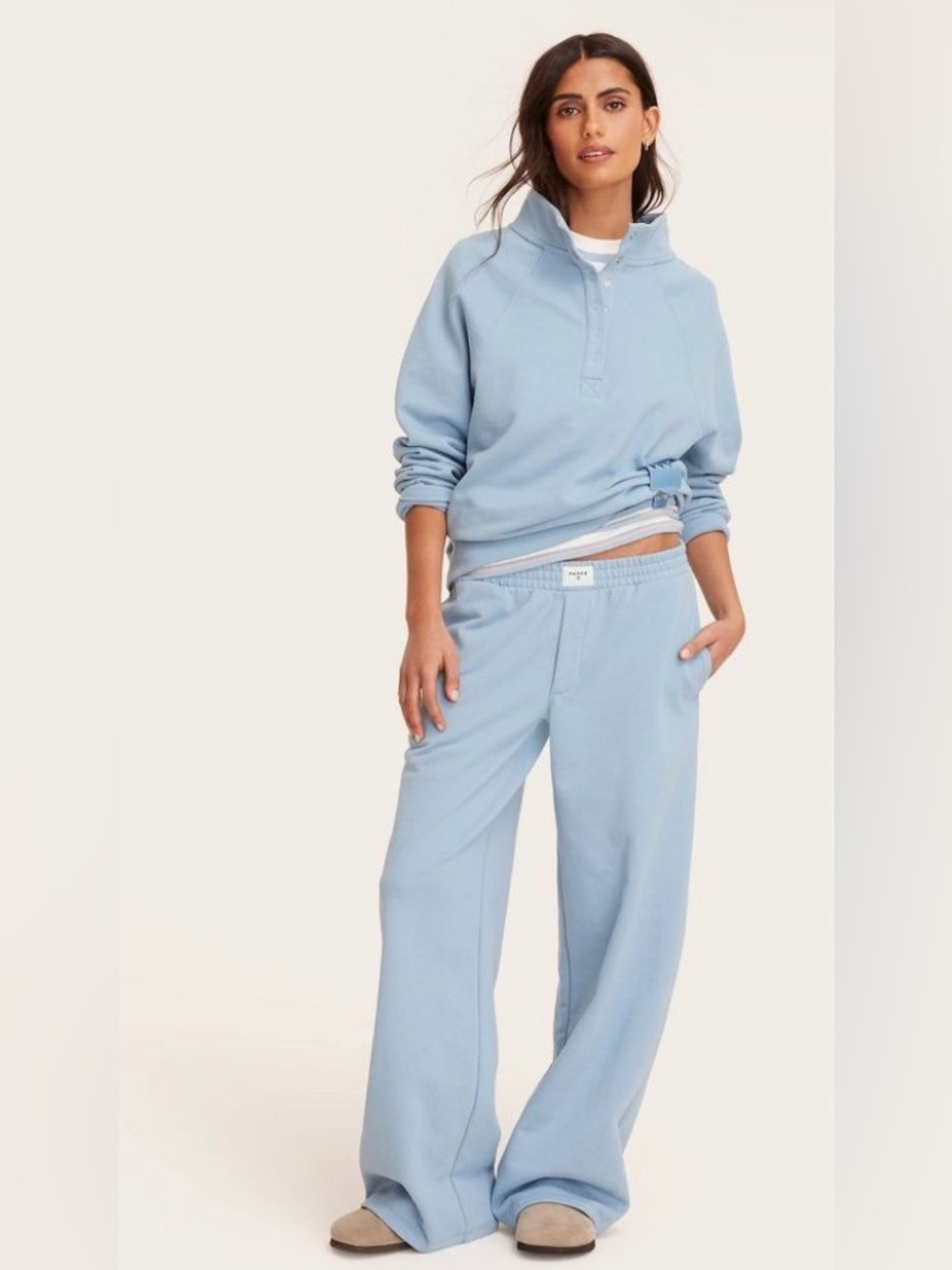Parke High Rise Boxer Light Blue Wide Leg Lounge Pants - Picture 3 of 8
